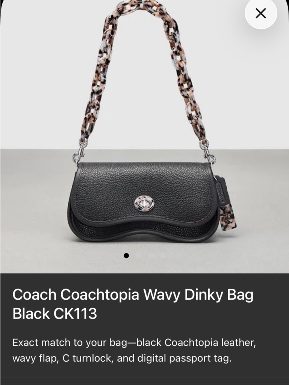 Coach Wavy Dinky Crossbody Bag - Black with Tortoiseshell Strap